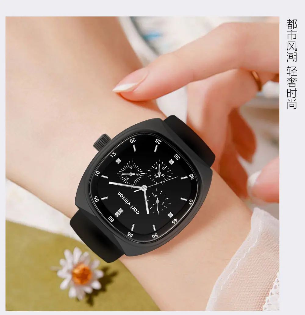 Black Square Silicone Couple Watch for Women — feature 19