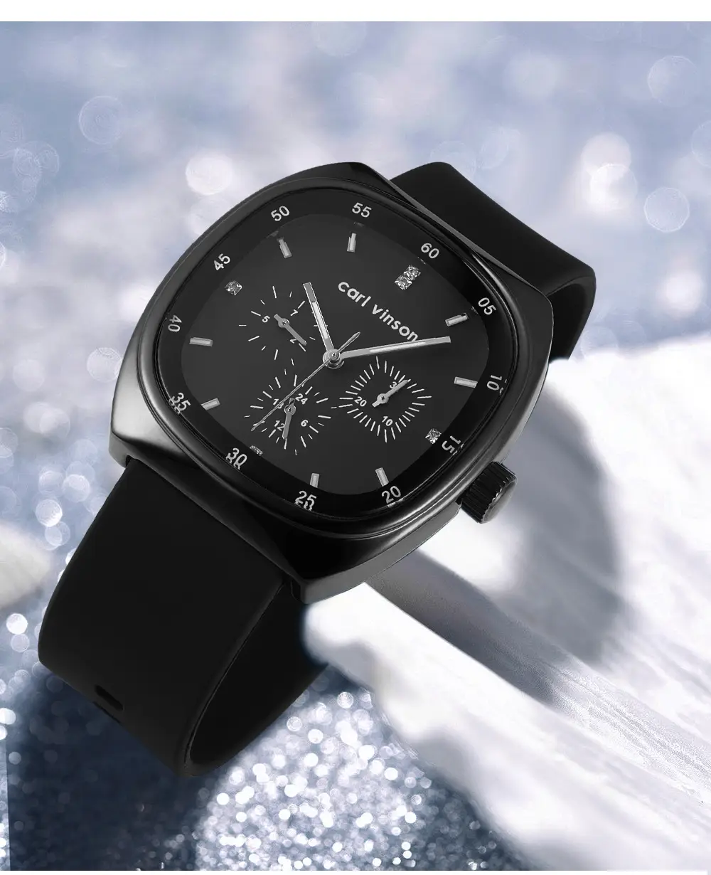 Black Square Silicone Couple Watch for Women — feature 21