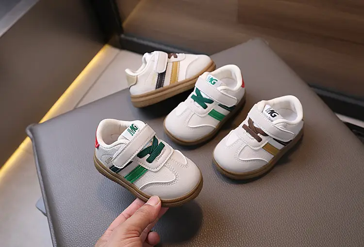 New Kids' Casual Board Shoes White Brown German Training — feature 1