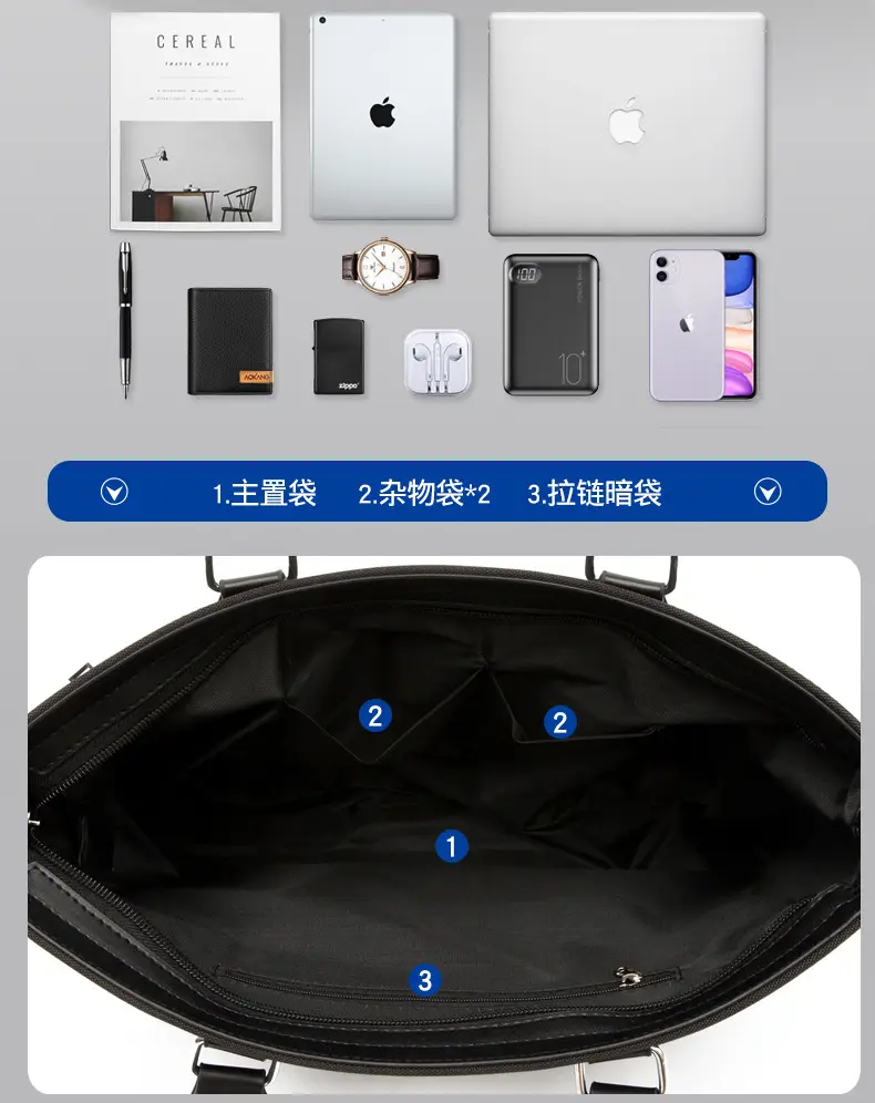 Men's Navy Blue Business Handbag Large Capacity Office Travel — feature 13