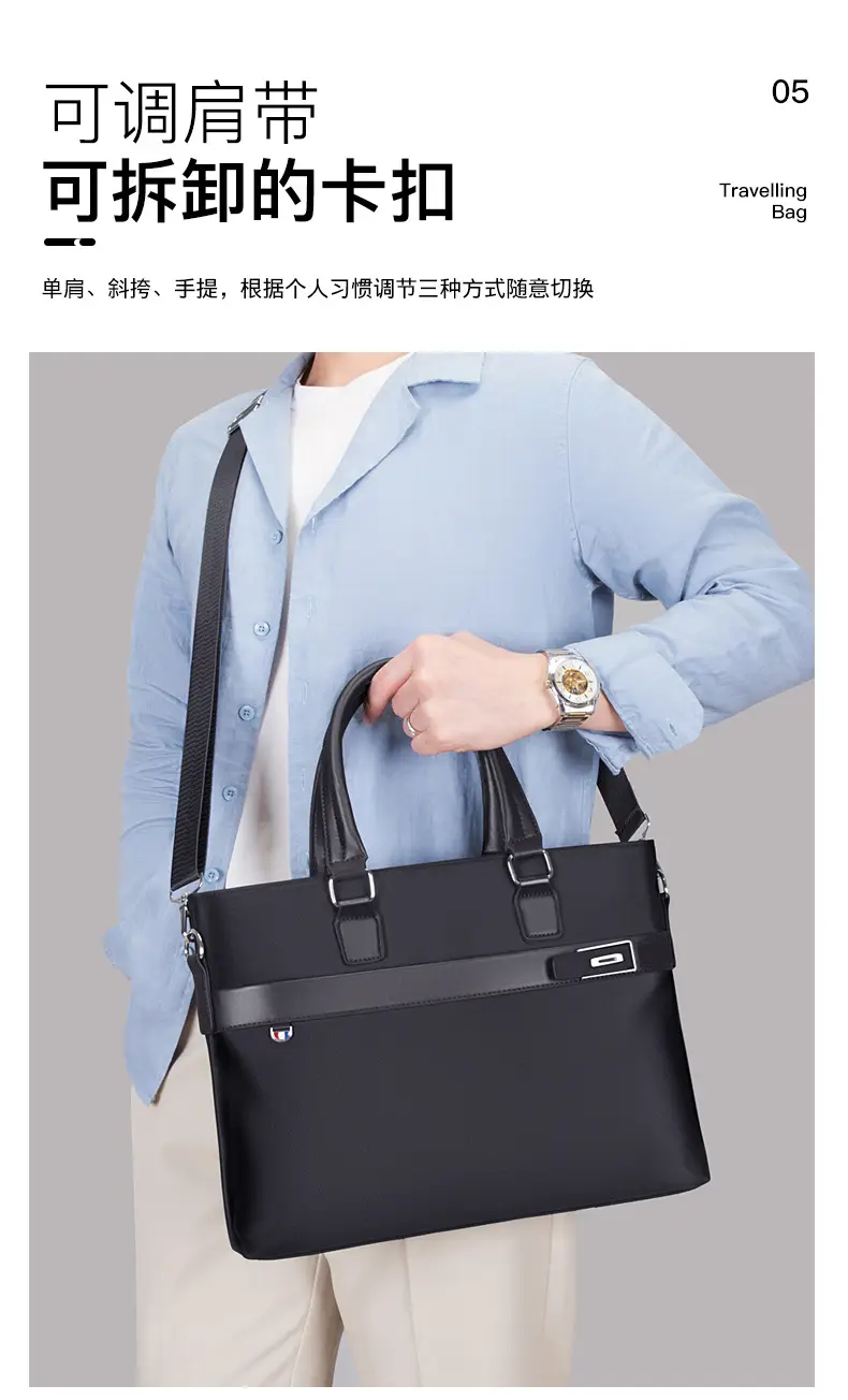 Men's Navy Blue Business Handbag Large Capacity Office Travel — feature 16