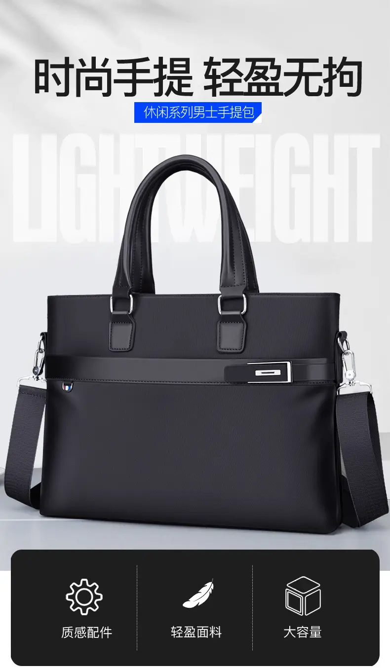 Men's Navy Blue Business Handbag Large Capacity Office Travel — feature 2