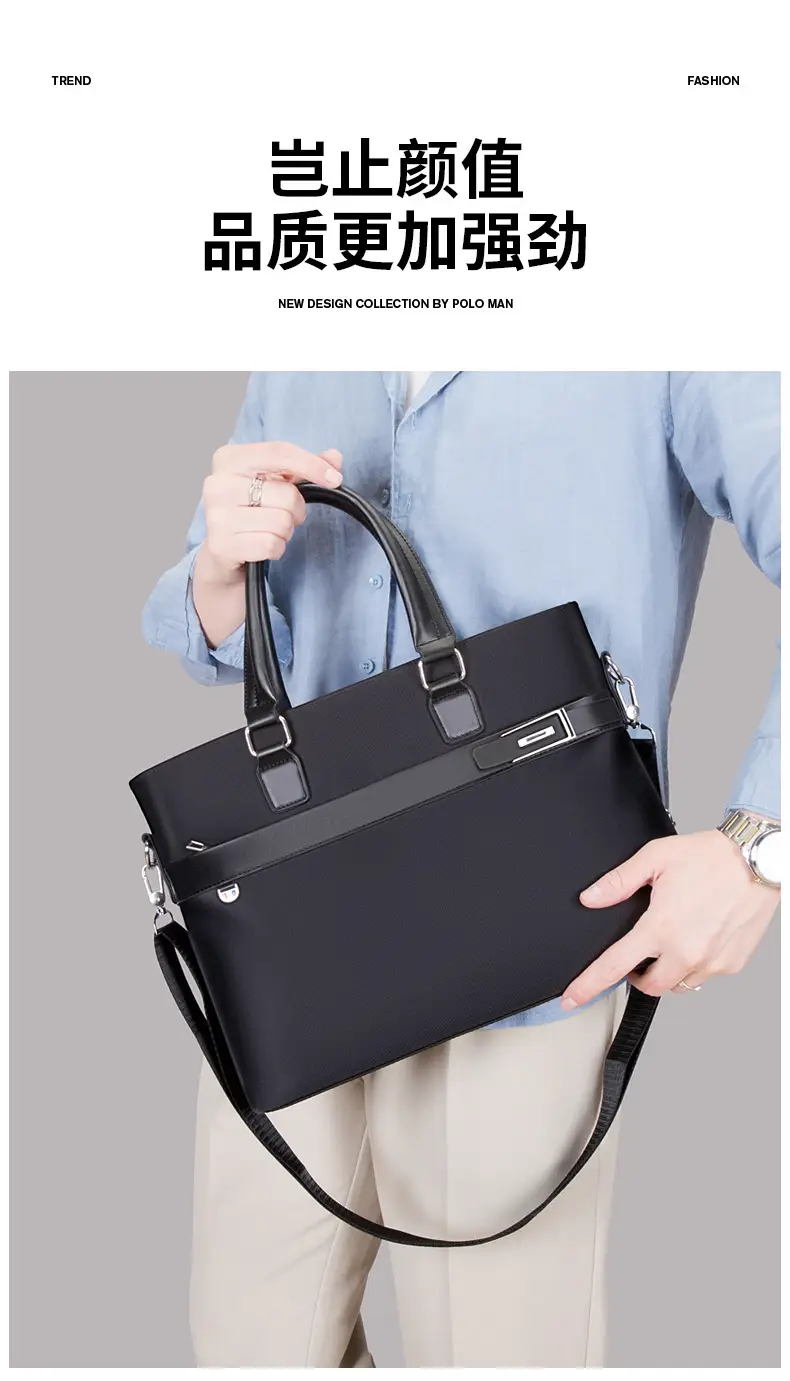Men's Navy Blue Business Handbag Large Capacity Office Travel — feature 3