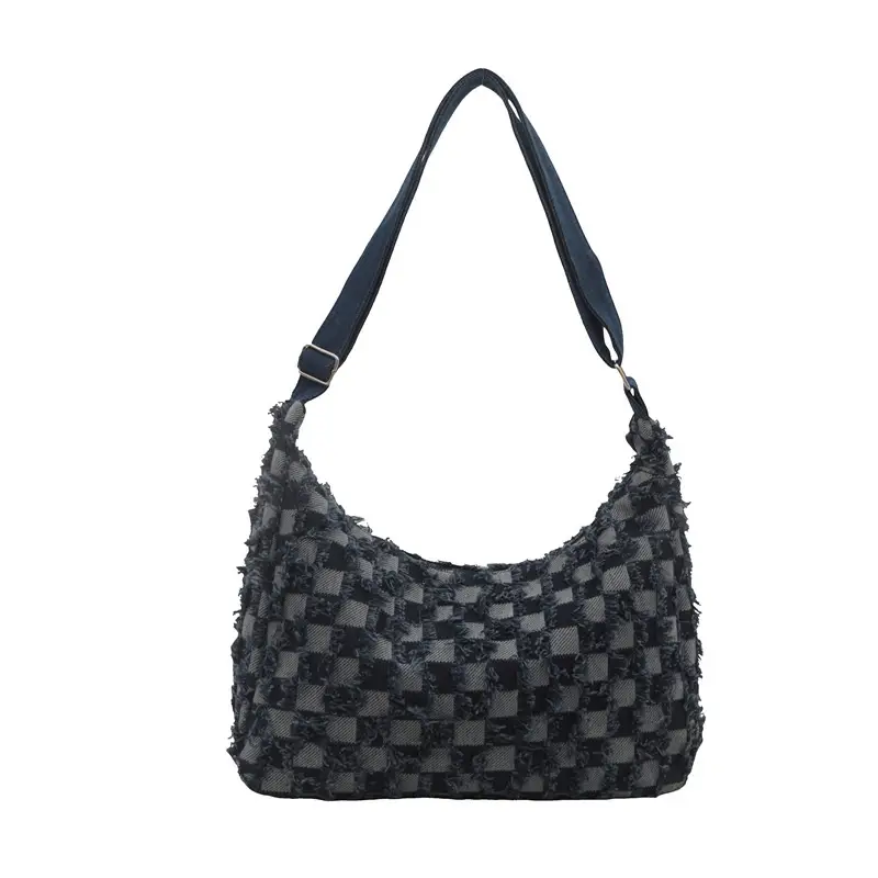 Blue Checkered Floral Shoulder Bag for Women 2024 - Image 8