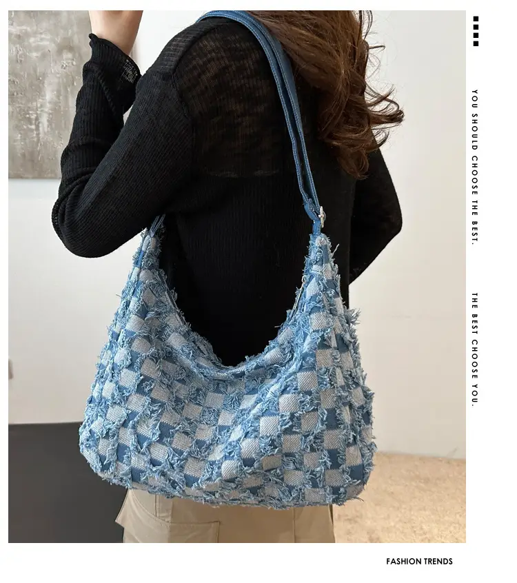 Blue Checkered Floral Shoulder Bag for Women 2024 — feature 1