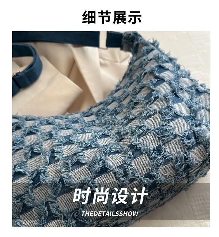 Blue Checkered Floral Shoulder Bag for Women 2024 — feature 3