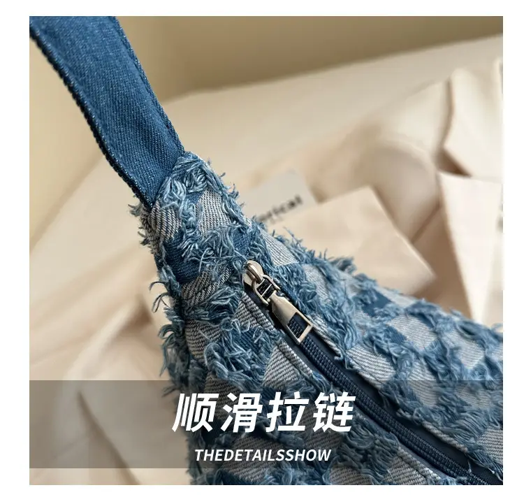 Blue Checkered Floral Shoulder Bag for Women 2024 — feature 4