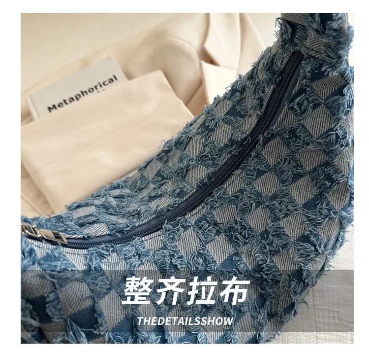 Blue Checkered Floral Shoulder Bag for Women 2024 — feature 5