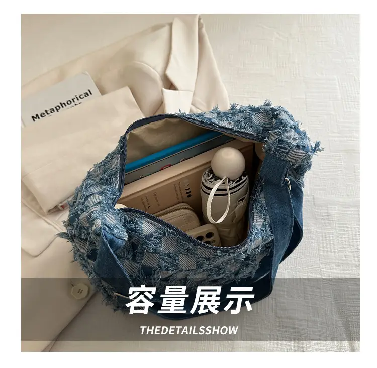 Blue Checkered Floral Shoulder Bag for Women 2024 — feature 7