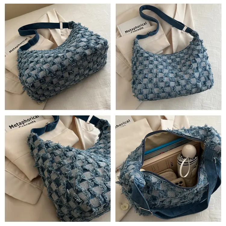 Blue Checkered Floral Shoulder Bag for Women 2024 — feature 8