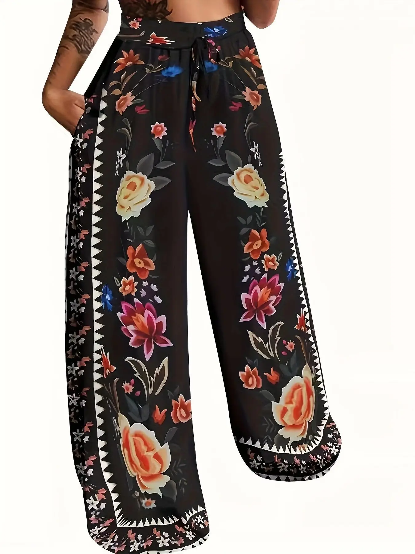 2024 Wide Leg Printed Pants for Women in Blue - Image 6