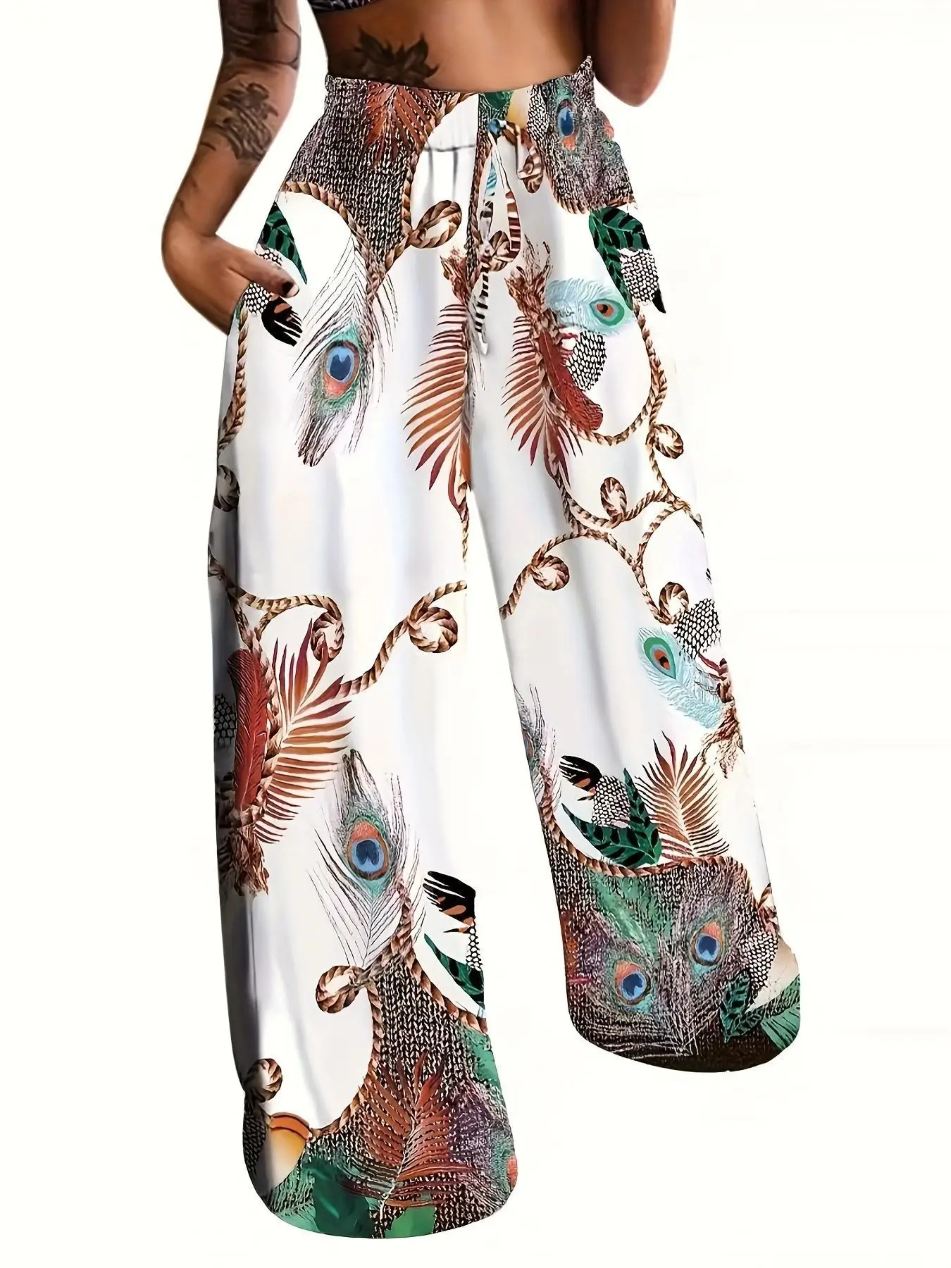 2024 Wide Leg Printed Pants for Women in Blue - Image 7