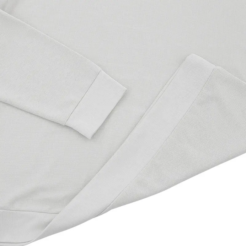 Men's Waffle Knit Lapel T-Shirt Cream Long Sleeve — feature 10