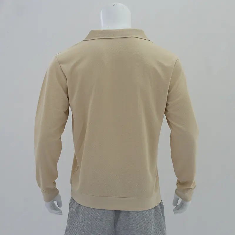 Men's Waffle Knit Lapel T-Shirt Cream Long Sleeve — feature 16