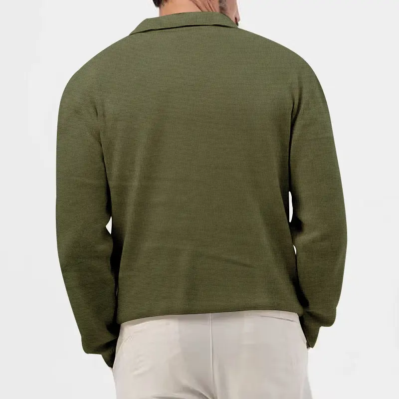 Men's Waffle Knit Lapel T-Shirt Cream Long Sleeve — feature 19
