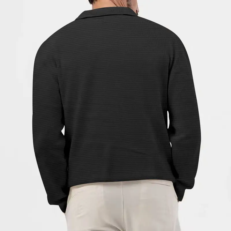 Men's Waffle Knit Lapel T-Shirt Cream Long Sleeve — feature 22