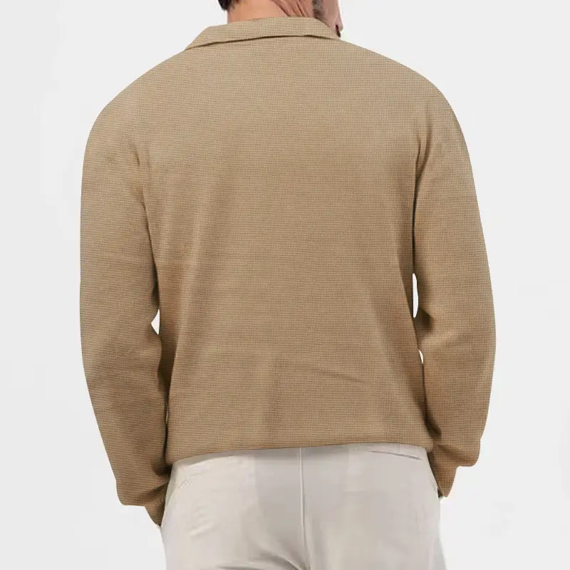Men's Waffle Knit Lapel T-Shirt Cream Long Sleeve — feature 25