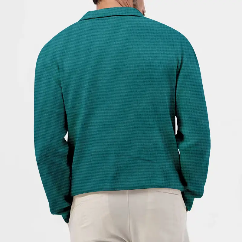 Men's Waffle Knit Lapel T-Shirt Cream Long Sleeve — feature 28