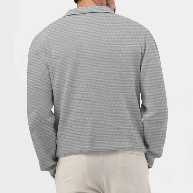 Men's Waffle Knit Lapel T-Shirt Cream Long Sleeve — feature 35