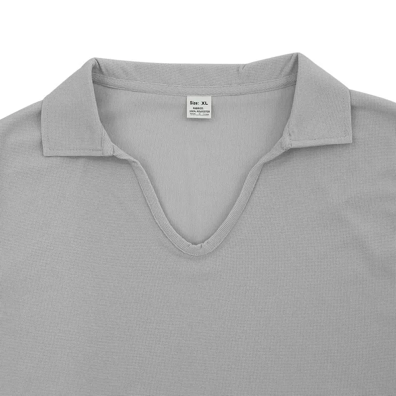 Men's Waffle Knit Lapel T-Shirt Cream Long Sleeve — feature 37