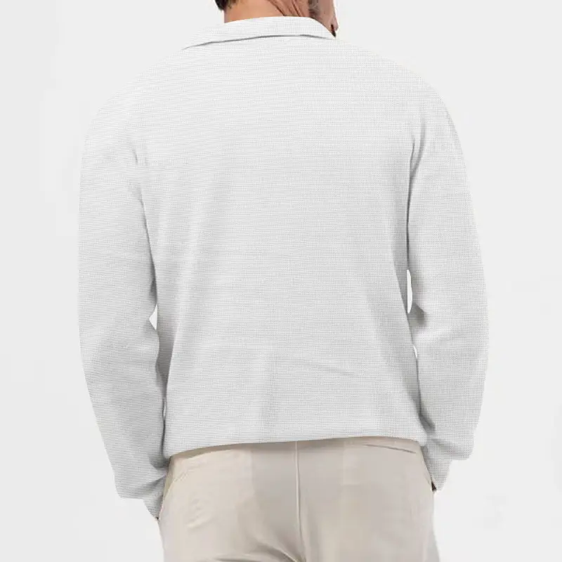 Men's Waffle Knit Lapel T-Shirt Cream Long Sleeve — feature 7