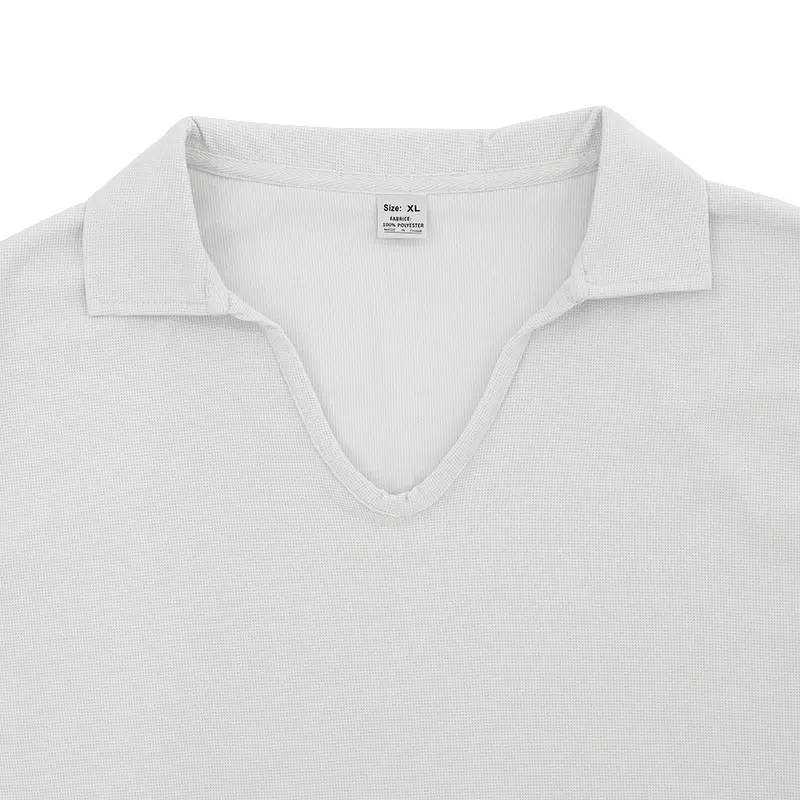 Men's Waffle Knit Lapel T-Shirt Cream Long Sleeve — feature 9