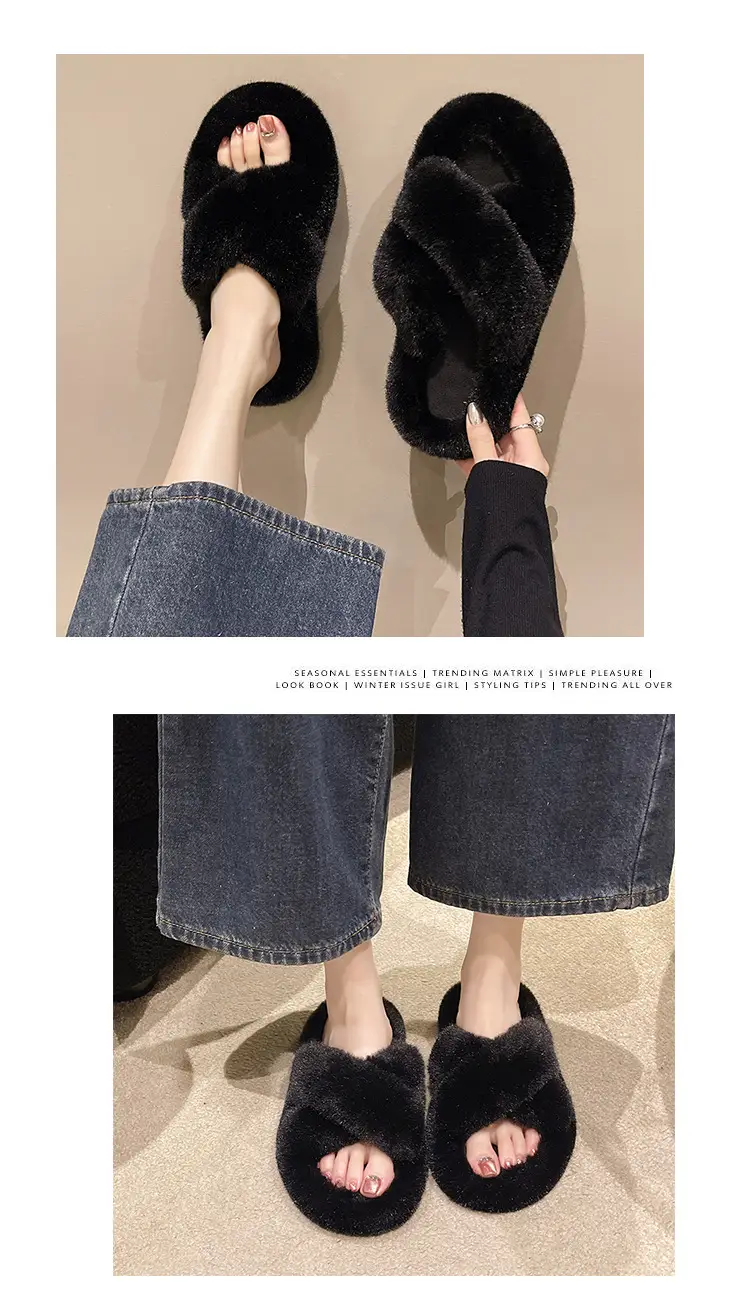 New Autumn and Winter Furry Slippers for Women, Casual Fashion Cotton Slippers, Warm Outer Wear, Thick-soled Platform Cotton Slippers, Home Shoes — feature 11