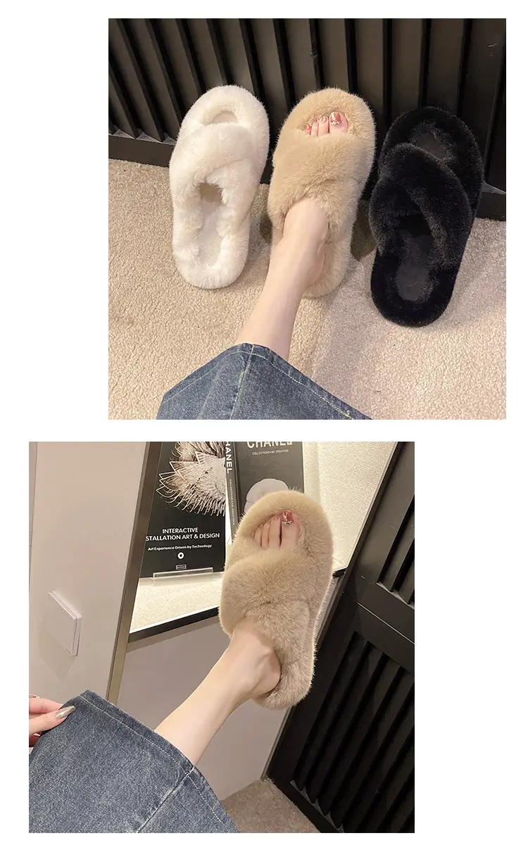 New Autumn and Winter Furry Slippers for Women, Casual Fashion Cotton Slippers, Warm Outer Wear, Thick-soled Platform Cotton Slippers, Home Shoes — feature 3