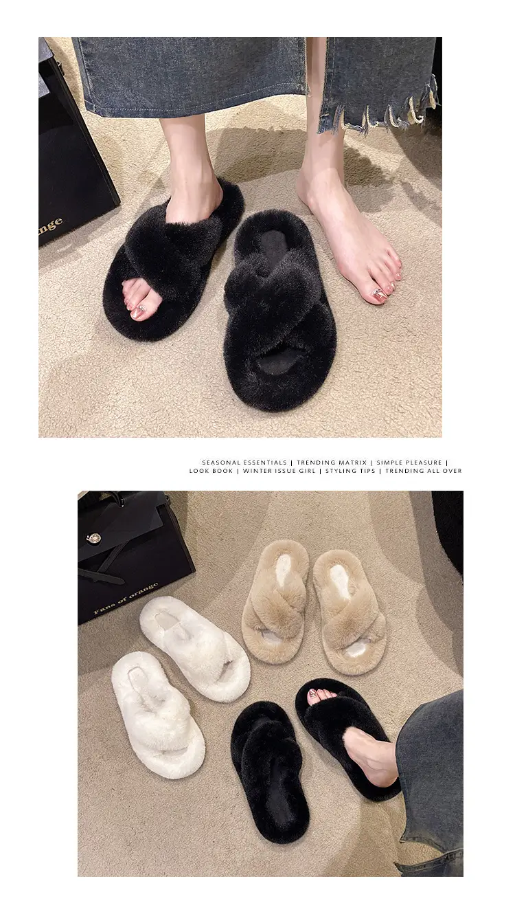New Autumn and Winter Furry Slippers for Women, Casual Fashion Cotton Slippers, Warm Outer Wear, Thick-soled Platform Cotton Slippers, Home Shoes — feature 4