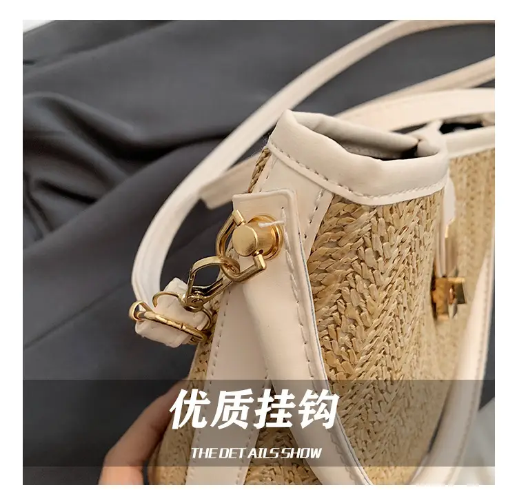Women's Textured Woven Shoulder Bag Black Beige — feature 8