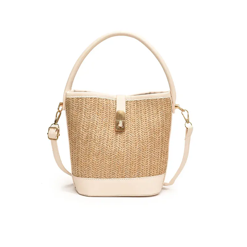 Women's Textured Woven Shoulder Bag Black Beige - Image 2