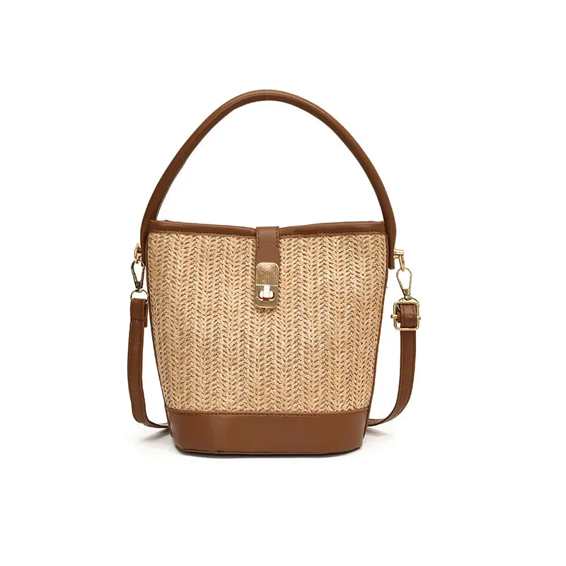 Women's Textured Woven Shoulder Bag Black Beige - Image 3
