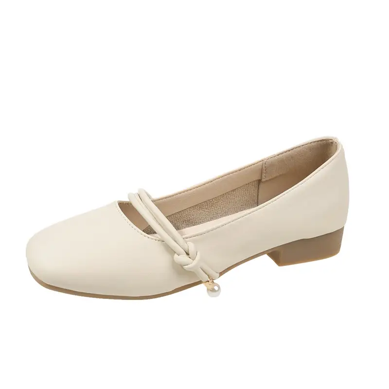 Women's Square-Toed Flat Mary Jane Shoes Beige 2024