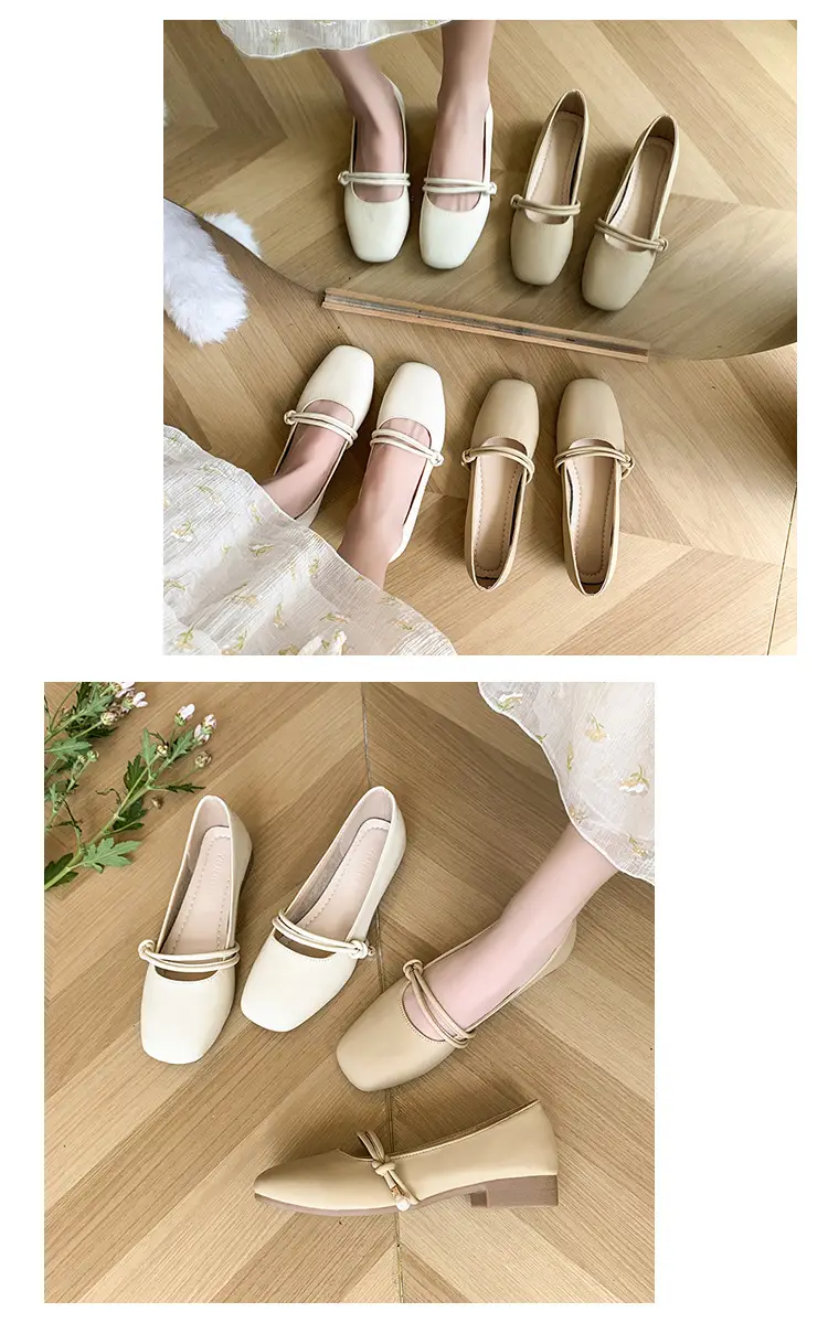 Women's Square-Toed Flat Mary Jane Shoes Beige 2024 — feature 13