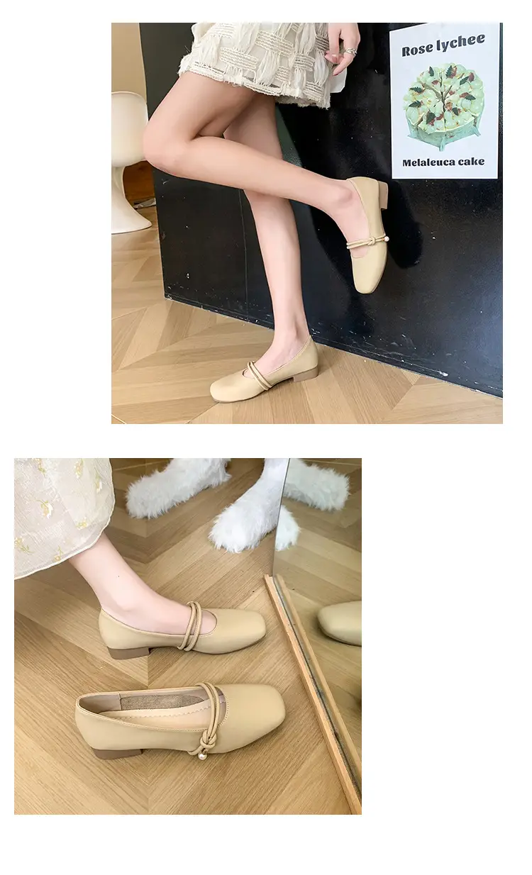 Women's Square-Toed Flat Mary Jane Shoes Beige 2024 — feature 14