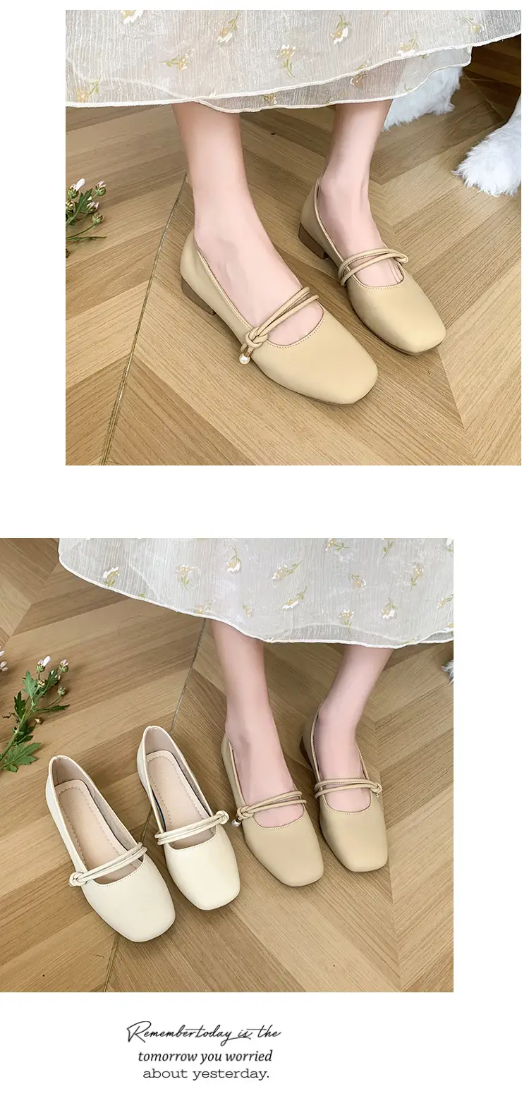 Women's Square-Toed Flat Mary Jane Shoes Beige 2024 — feature 17