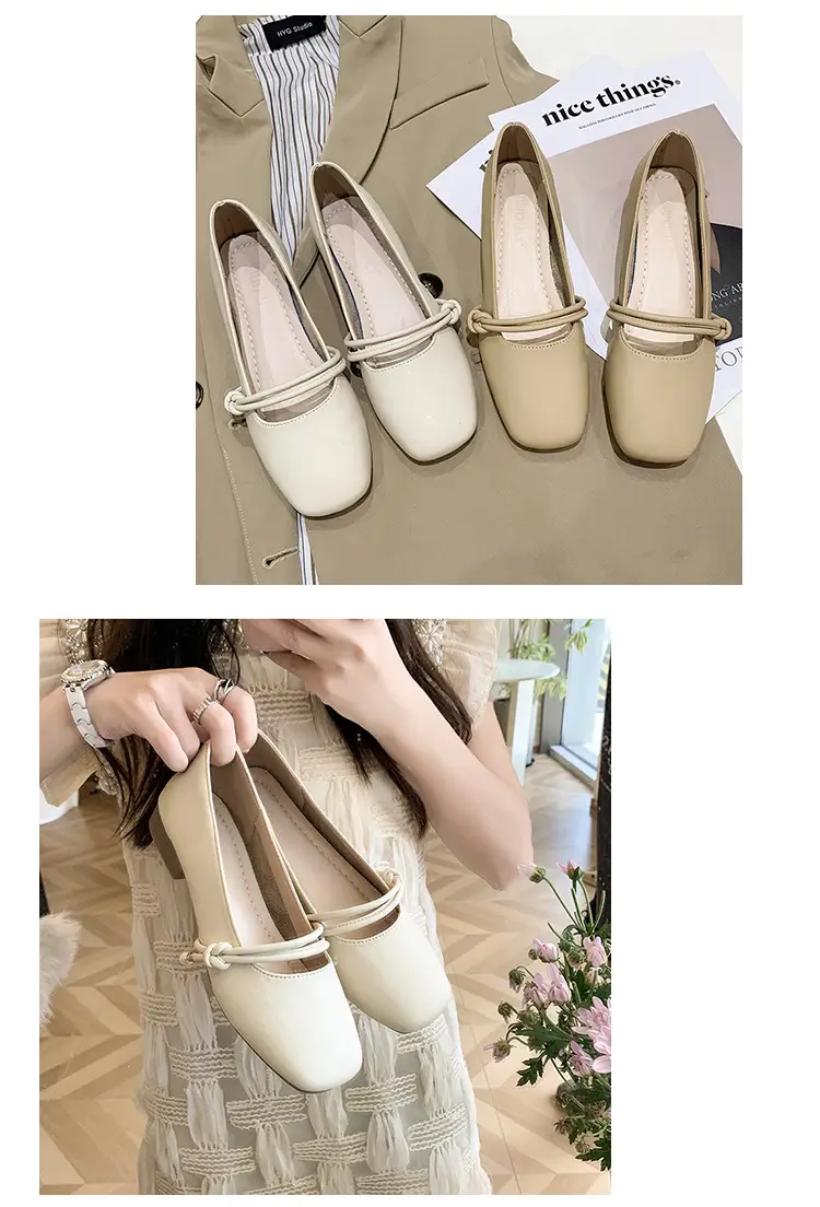 Women's Square-Toed Flat Mary Jane Shoes Beige 2024 — feature 18