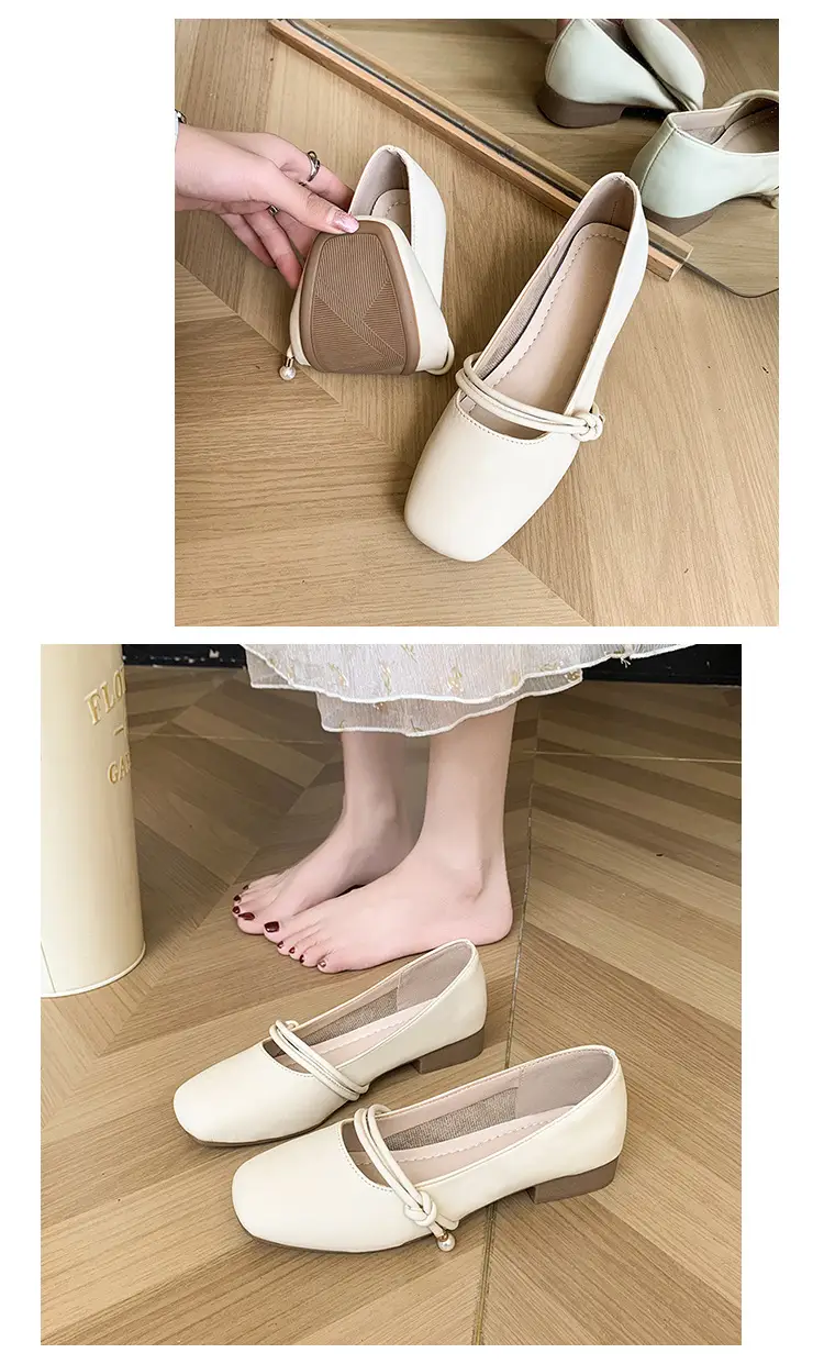 Women's Square-Toed Flat Mary Jane Shoes Beige 2024 — feature 19