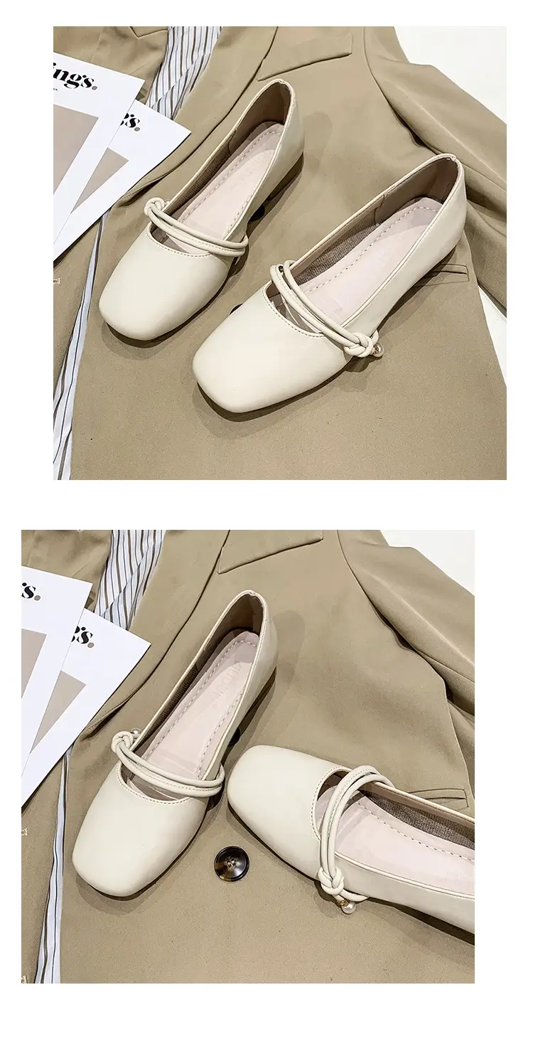 Women's Square-Toed Flat Mary Jane Shoes Beige 2024 — feature 20