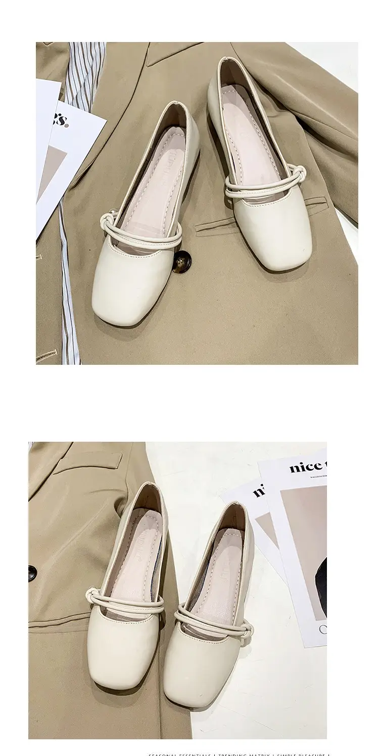 Women's Square-Toed Flat Mary Jane Shoes Beige 2024 — feature 21
