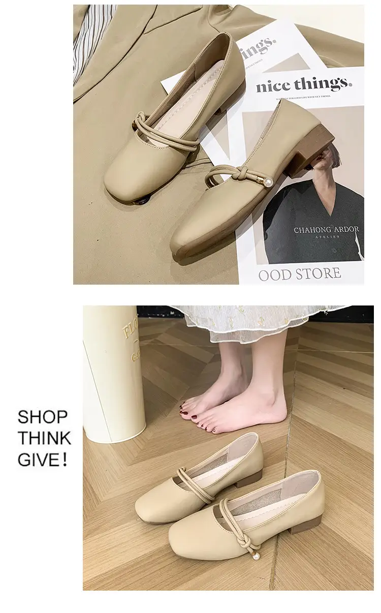 Women's Square-Toed Flat Mary Jane Shoes Beige 2024 — feature 23