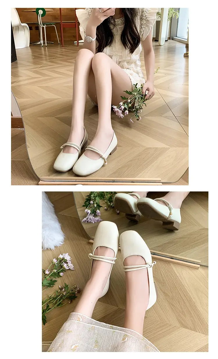 Women's Square-Toed Flat Mary Jane Shoes Beige 2024 — feature 9