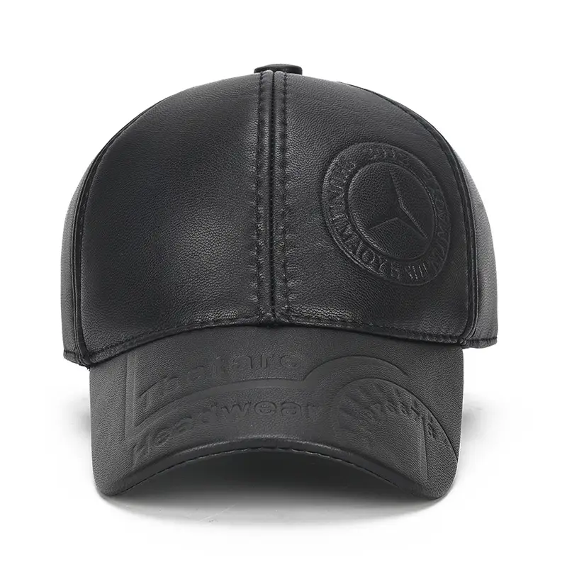New Men's Black Leather Baseball Cap Winter Warm Ear Protection - Image 6