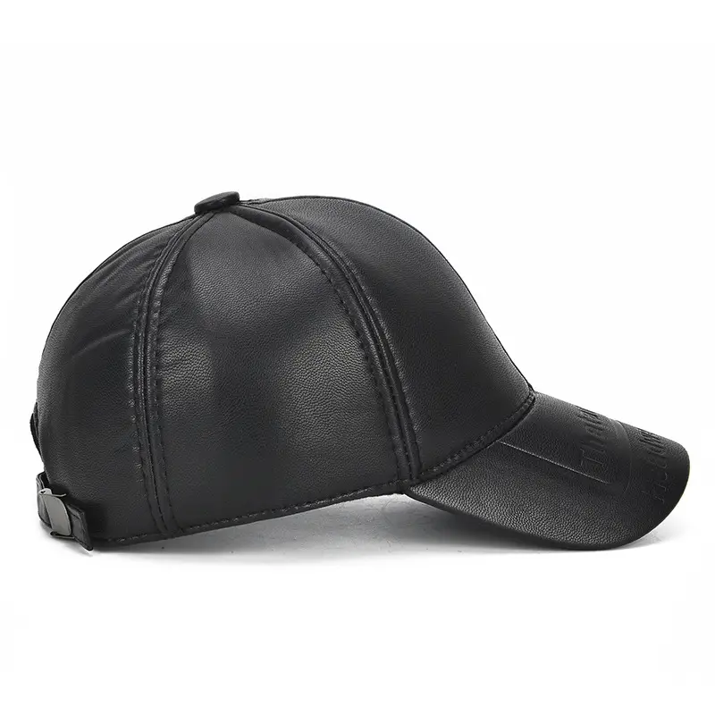 New Men's Black Leather Baseball Cap Winter Warm Ear Protection - Image 7