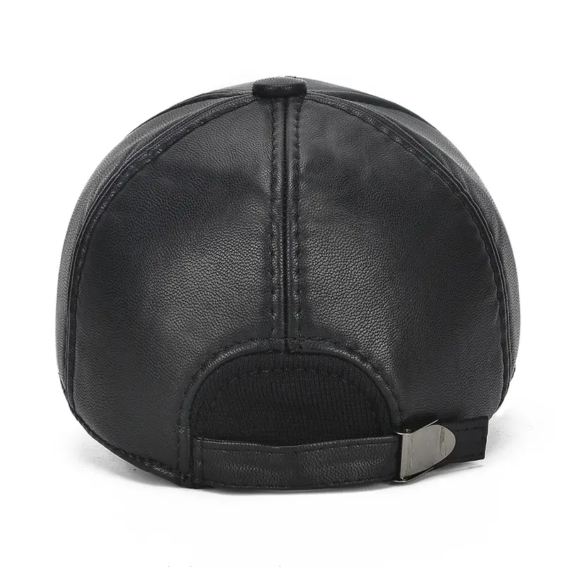 New Men's Black Leather Baseball Cap Winter Warm Ear Protection - Image 8