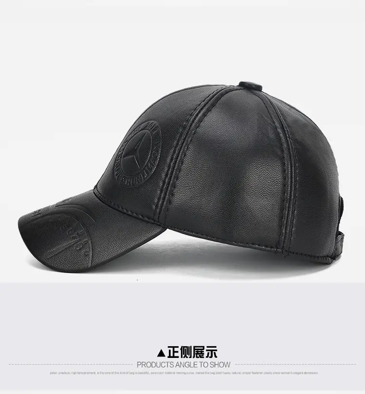 New Men's Black Leather Baseball Cap Winter Warm Ear Protection — feature 13