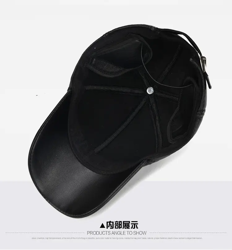 New Men's Black Leather Baseball Cap Winter Warm Ear Protection — feature 16
