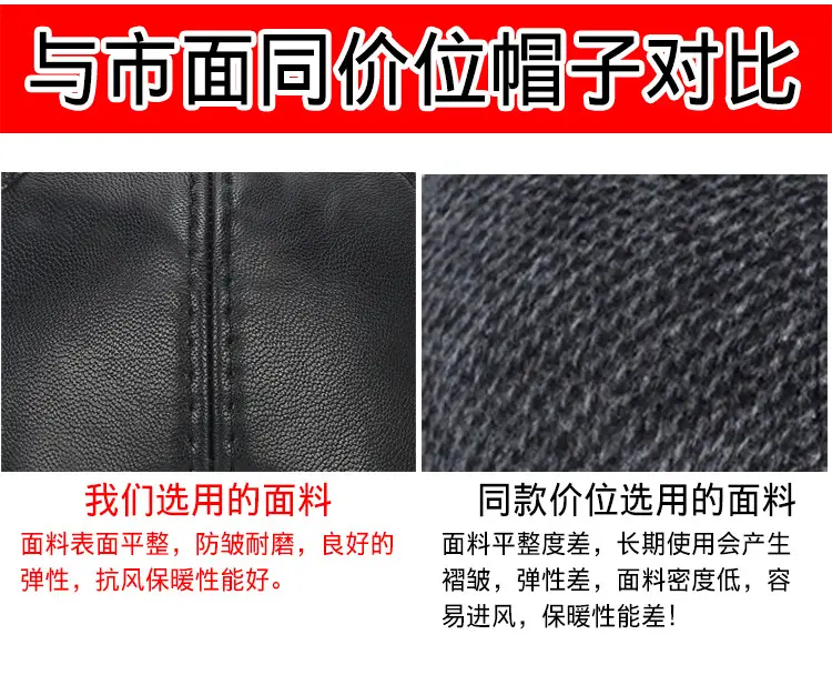 New Men's Black Leather Baseball Cap Winter Warm Ear Protection — feature 5