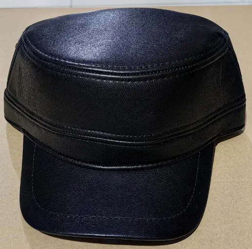 New Men's Black Leather Baseball Cap Winter Warm Ear Protection - Image 3