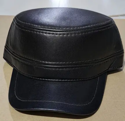 New Men's Black Leather Baseball Cap Winter Warm Ear Protection - Image 4